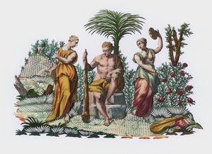 Herakles v zahradě (barevná rytina) od European School