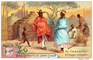 Domorodá vesnice v Transvaalu (chromolitho) od European School