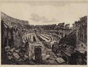 Interiér Kolosea v Římě, vykopaný v roce 1813 a otevřen v roce 1814 (rytina) od European School
