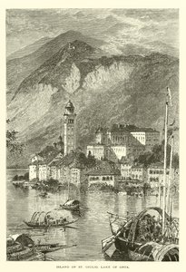 Ostrov St Giulio, jezero Orta (rytina) od European School
