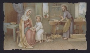 Ježíš Kristus jako chlapec se svou matkou Marií v Josefově truhlárně (chromolitho) od European School