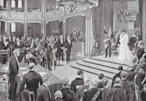 Král Haakon skládá přísahu od European School