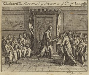 Král Richard II. odevzdá anglickou korunu Henrymu Bolingbrokovi, vévodovi z Lancasteru, 1399 od European School