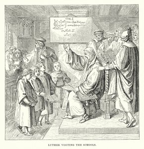 Luther na návštěvě škol (rytina) od European School