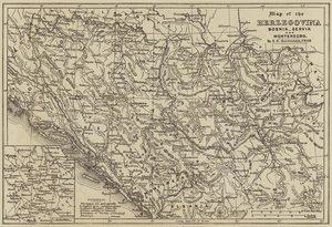Mapa Hercegoviny, Bosny, Servie a Černé Hory (rytina) od European School