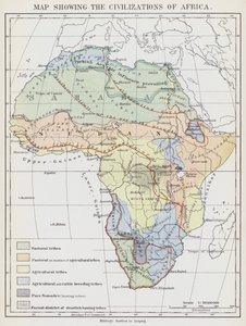Mapa civilizací Afriky (barevná litografie) od European School