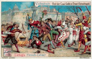 Mardi Gras oslavy v Trentu, Itálie (chromolitho) od European School