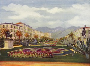 Menton, Le Jardin Public (barevná litografie) od European School