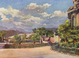 Menton, Hudební kiosek a Nová zahrada (barevná litografie) od European School