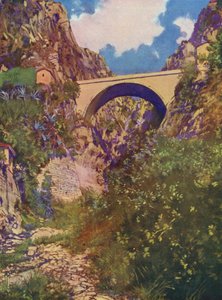 Menton, Le Pont St-Louis (barevná litografie) od European School