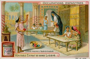 Maurské děti pracující ve škole vyšívání (chromolitho) od European School