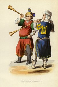 Angličtí hudebníci za vlády Edwarda III. (barevná rytina) od European School