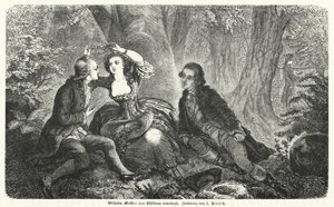 Philinen korunující Wilhelma Meistera věncem: scéna z románu Johanna Wolfganga Goetha Wilhelm Meisters Lehrjahre (rytina) od European School