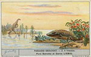 Prehistorický svět, Liebigova karta, počátek 20. století (chromo) od European School