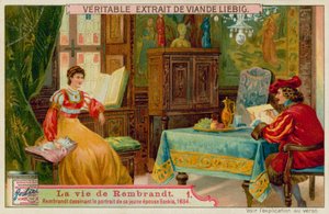 Rembrandt kreslí obrázek své manželky Saskie od European School