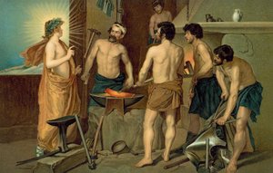 Svatý zjevující se kovářům v kovárně (chromolit) od European School