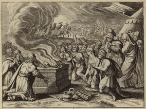 Samuel a Izraelité vyznávající své hříchy Bohu v Micpě, než porazí Pelištejce (rytina) od European School