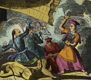 Shing Shi nebo Ching Shih (zemřel 1844). Čínská pirátka z 19. století. Velela skutečné flotile, se kterou porazila admirála Kwo Langa. od European School