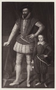 Sir Walter Raleigh a jeho syn (litho) od European School