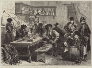 Skici ve Španělsku, taverna na předměstí Madridu (rytina) od European School