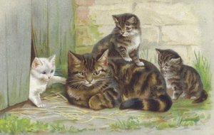 Tabby kočka se třemi koťaty (chromolit) od European School