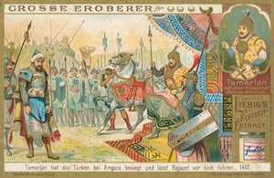 Tamburlaine dobývá Bajazeth, Liebigova karta, počátek 20. století (chromo) od European School