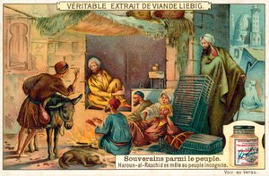 Abbásovský chalífa Harun al-Rashid mísící se se svým lidem inkognito (chromolitho) od European School