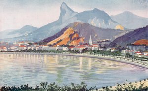 Část Botafogo v Riu na třídě Bay-side s výhledem na horu Corcovado (barevná fotografie) od European School