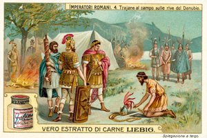 Římský císař Trajan tábořil na břehu Dunaje (chromolitho) od European School