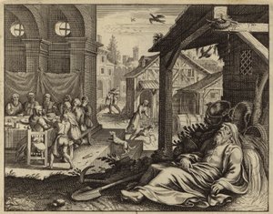 Tobit oslepený vrabčím trusem (rytina) od European School