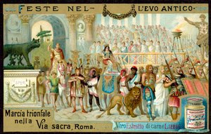 Triumfální pochod podél Via Sacra, Řím (chromolitho) od European School