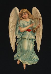 Viktoriánské kousky: Anděl hrající na harfu (chromolitho) od European School