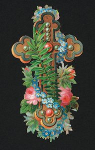 Viktoriánské zbytky: Svatý kříž (chromolitho) od European School