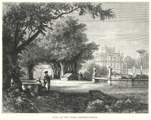 Pohled na vilu Pamphili-Doria (rytina) od European School