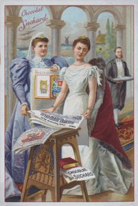 Žena s novinami, reklama na čokoládu Suchard (chromolitho) od European School