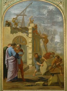 Saint Bruno fait construire le monastere - Svatý Bruno nařídil stavbu kláštera... od Eustache (studio of) Le Sueur