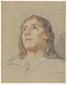 Hlava mladého muže s dlouhými vlasy od Eustache Lesueur