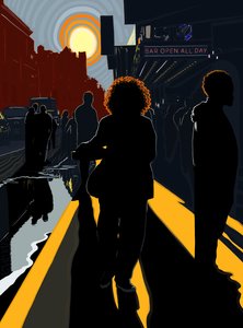 Podsvícené postavy a slunce na manhattanském chodníku. (digitální umění) od Evan Sklar