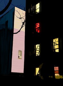 Barevná okna bytových domů v noci Brooklyn (digitální umění) od Evan Sklar