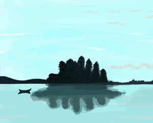 Jezero v Maine, 2015 (ručně kresleno na iPadu tužkou Apple) od Evan Sklar