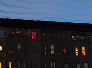 Řadové domy s barevnými a osvětlenými okny, Brooklyn (digitální umění) od Evan Sklar