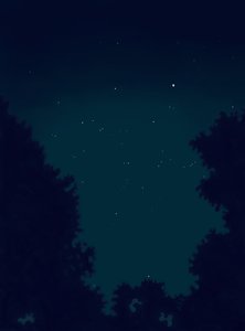 Hvězdy na noční obloze a obrys stromů. (digitální umění) od Evan Sklar