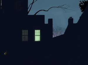 zadní okno, zima, soumrak, Brooklyn (digitální umění) od Evan Sklar