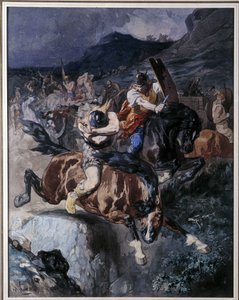 Boj franských jezdců (akvarel) od Evariste Vital Luminais