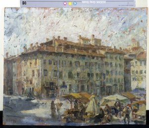 Trh na Piazza Grande v Modeně (březen na Piazza Grande v Modene) (olej na plátně)