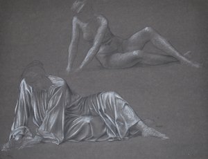 Double Study for Earthbound - ležící ženská postava, 1897 (křída na papíře) od Evelyn De Morgan