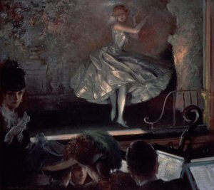 Tanečnice v bílém před světly reflektorů od Everett Shinn