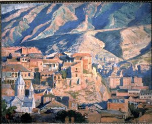 Tbilisi (Gruzínská republika) (Tiflis) - Pohled na město na Kavkaze, v krajině skalnatých hor - Obraz Evgeny Evgenyvich Lanceray (Eugene Lansere) (1875-1946), olej na plátně