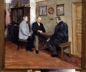 Hráči draftu. Obraz Evgeni Iosifovič Bukovetsky (1866-1948). Olej na plátně, 71 x 80 cm od Evgeniy Iosipovich Bukovetsky