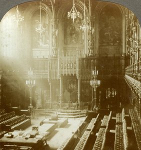 Interiér Sněmovny lordů, Westminster, Londýn.